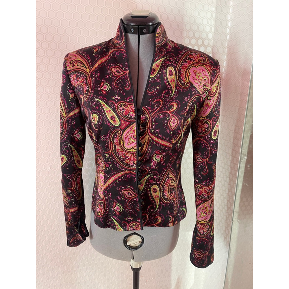 Women's JS Collections Blazer Size 8 Black Pink Paisley Print